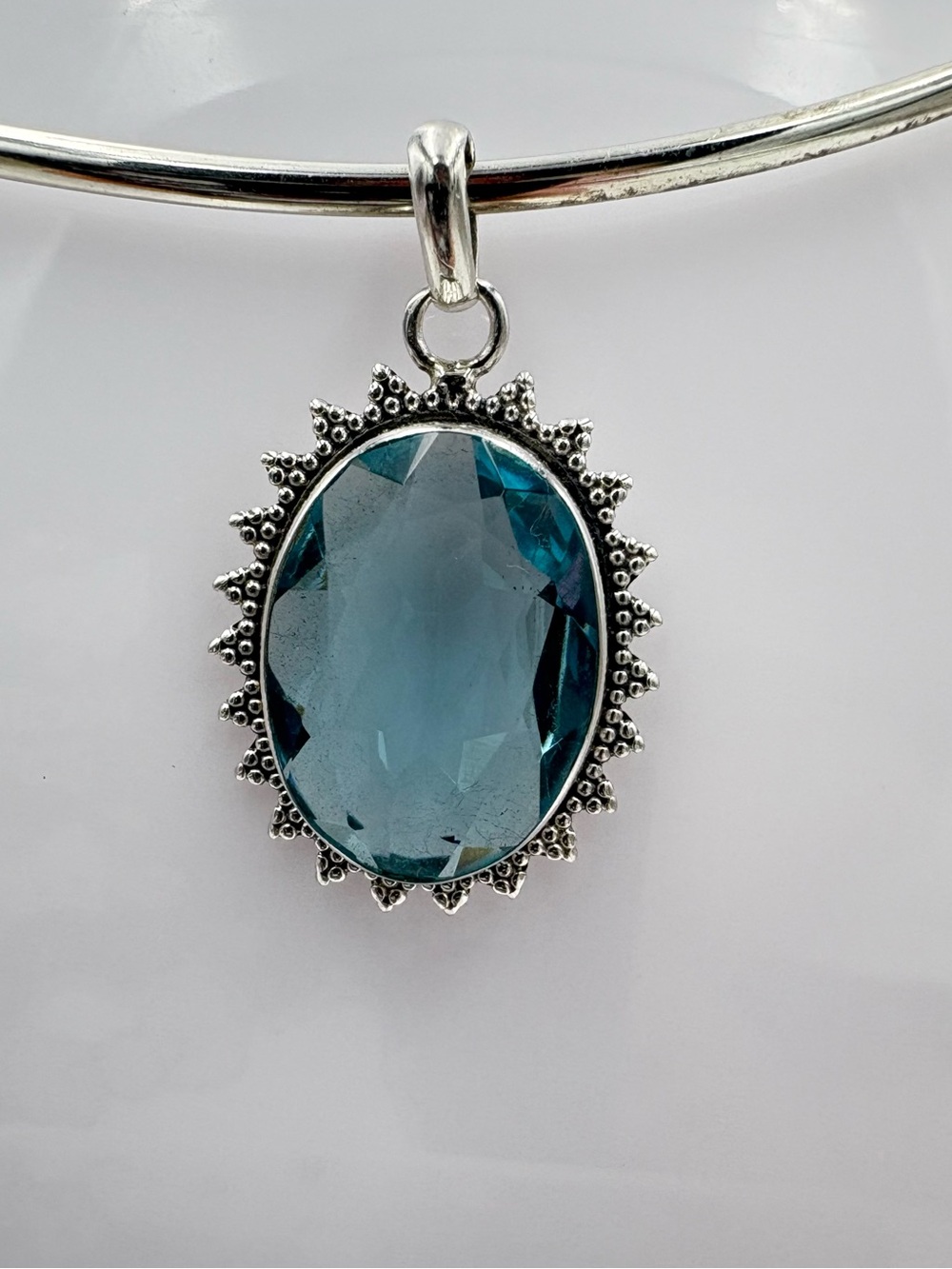 925 Silver 8 Ct Faceted Swiss Blue Topaz Oval Gemstone Pendant (Pendant Only) - Picture 2 of 16